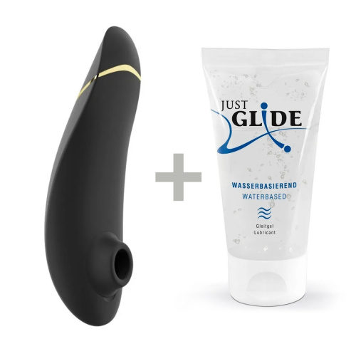 Womanizer Premium 2 + Лубрикант 50 мл - Інноваційний кліторальний вакуумний стимулятор, 15.5х3.5 см (чорний) - купити в Києві, Україні