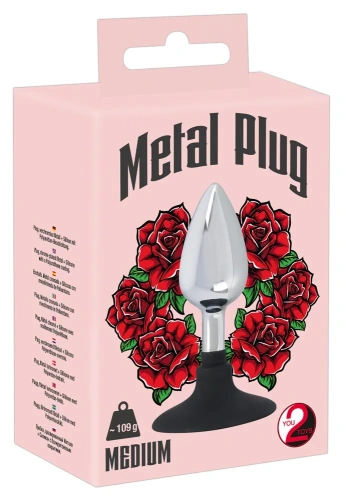 Orion Metal Plug with Suchtion Cup - Анальная пробка, 10,2х3,4 см (серебристый)