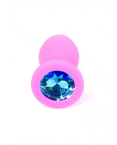 Boss Silikon Plug Jewellery Pink Small - Анальная пробка с кристаллом, 7х2.7 см (розовый с голубым)