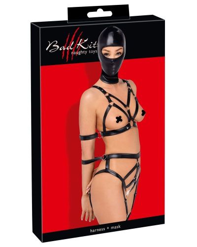 Боди портупея с маской на голову Bad Kitty Strap+Mask Set, S