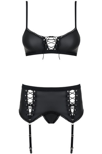 Obsessive Rebella garter belt set - комплект эротического белья с поясом для чулок, L/XL (чёрный)
