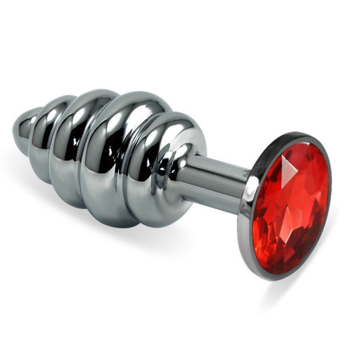 LoveToy Rosebud Spiral Metal Plug  - витая металлическая анальная пробка с кристаллом, 6.85х2.95 см (красный)