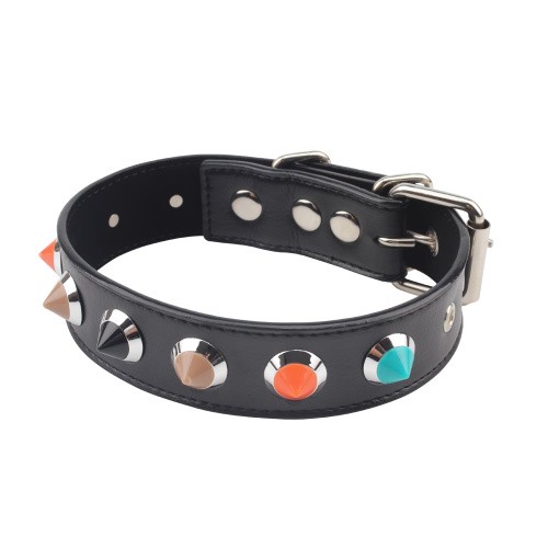 Behave! Collar With Thorns ошейник для БДСМ с цветными заклепками, 40х3.3 см (чёрный)