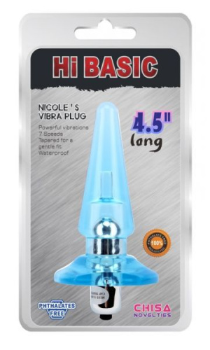 Hi-Basic Nicole's Vibra Plug 4.5" - Анальная пробка с вибрацией, 12,5 см (голубой)