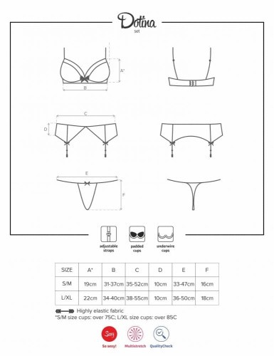 Obsessive Dotina set - эротический комплект бюстгальтер, стринги и пояс для чулок, S/M (чёрный)