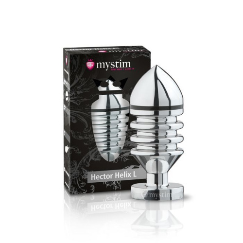 Mystim Hector Helix L - Металлическая анальная пробка для электростимулятора, 11.5х5см