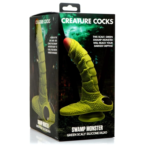 Creature Cocks Swamp Monster Green Scaly Silicone Dildo - фантазийный фаллоимитатор, 23.9х5 см (зелёный)
