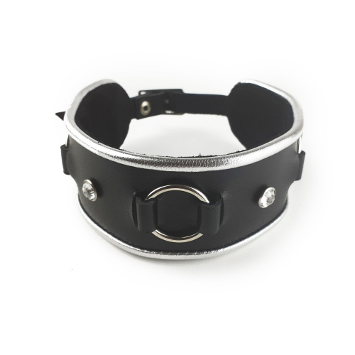 Art of Sex - Collar Ring - Нашийник з натуральної шкіри зі стразами та кільцем, від 30 до 40 см - купити в Києві, Україні