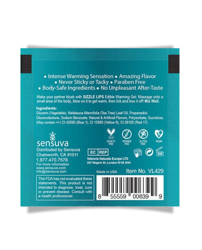 Sensuva - Sizzle Lips Blueberry Ice Pop - Пробник массажного согревающего геля, 6 мл