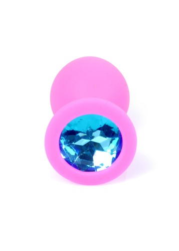 Boss Silikon Plug Jewellery Pink Medium - Анальная пробка с кристаллом, 8х3.5 см (розовый с голубым)