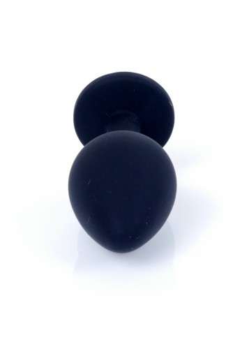 Boss Silikon Plug Jewellery Black Medium - Анальная пробка с кристаллом, 8х3.5 см (черный с розовым)