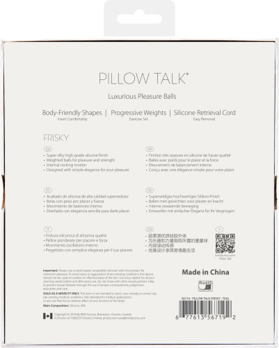 Pillow Talk Frisky Teal - роскошные вагинальные шарики с кристаллом, 3,2 см.