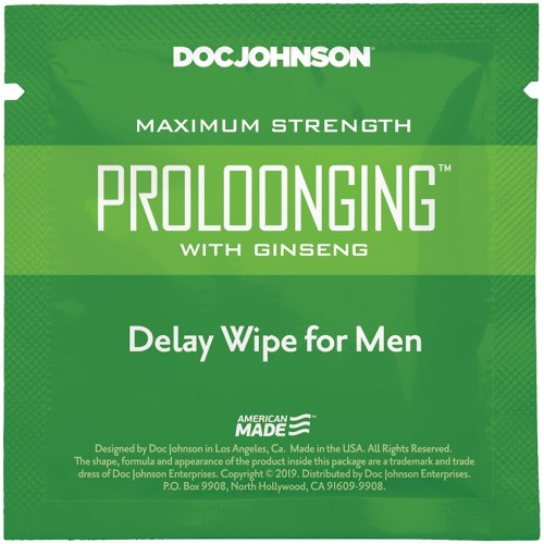 Doc Johnson Delay Wipe For Men - Пролонгирующая салфетка с экстрактом женьшеня (1 шт)