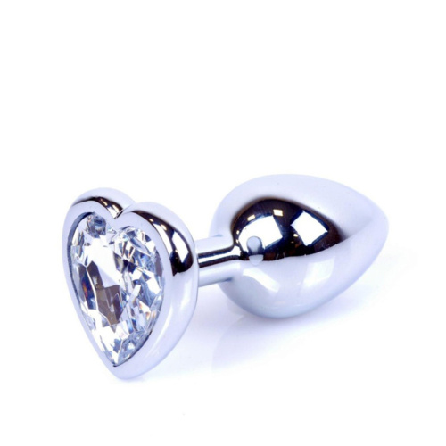 B-Series Jewellery Silver  Heart PLUG Clear - Анальная пробка с кристаллом, 7х2.7 см (прозрачный)