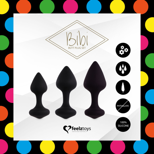 FeelzToys Bibi Butt Plug Set 3 - Набір силіконових анальних пробок, 3 шт (чорний) - купити в Києві, Україні