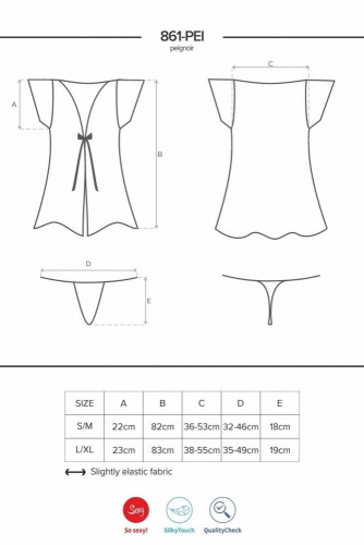 Obsessive 861-PEI-5 peignoir - шелковый пеньюар с контрастным кружевом, S/M (вишневый)