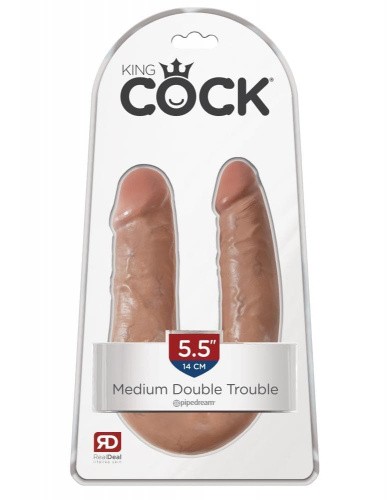 Pipedream Cock U-shape Double Trouble M - двойной фаллоимитатор, 34х3,3 см (цвет загара)