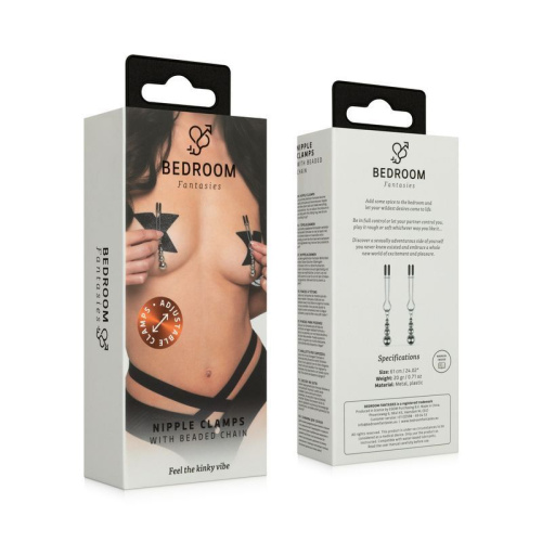 Зажимы для сосков Bedroom Fantasies: Nipple Clamps with Beaded Chain