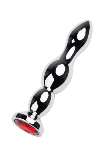 TOYFA Metal Silver anal plug  -  серебристая анальная пробка с кристаллом, 13.5х3 см (красный)