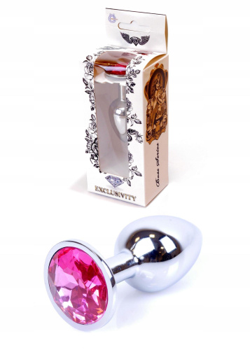 Boss Jewellery Silver Plug Pink - Анальна пробка із кристалом, 7х2.7 см (фуксія) - купити в Києві, Україні
