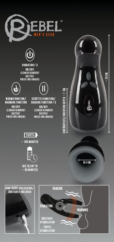 Автоматический мастурбатор с вибрацией и подогревом Rebel Masturbator with 3 function
