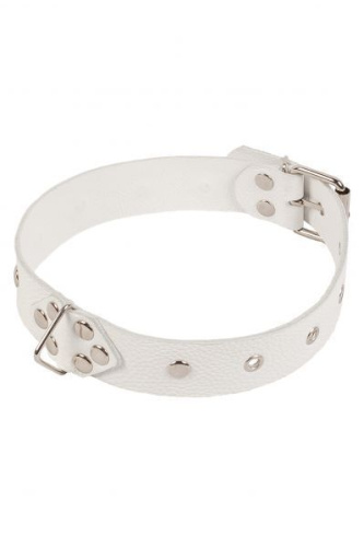 sLash Leather Restraints Collar - узкий кожаный ошейник, 46 см (белый)