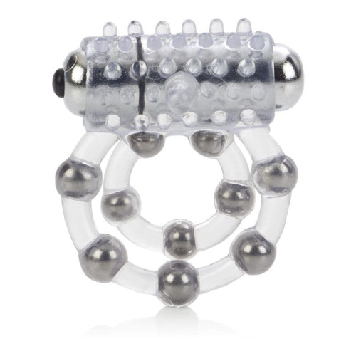 CalExotic Maximus Ring 10 Stroker Beads - двойное виброкольцо, 6.5х2.5 см (прозрачный)