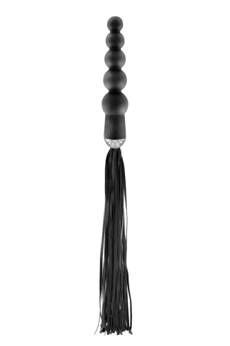 Fetish Tentation Whip with Rosary Handle - флогер з ручкою з анальним намистом, 19х4 см (чорний) - купити в Києві, Україні