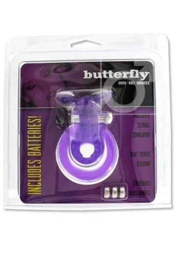 Seven Creations Cock & Ball Butterfly - двойное виброкольцо с бабочкой, 9х1.5 см (фиолетовый)