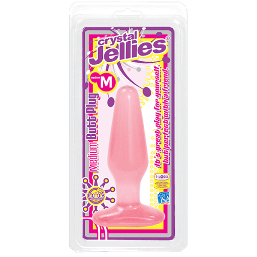 Doc Johnson Crystal Jellies Butt Plug Medium - анальная пробка, 13х3.5 см (розовый)