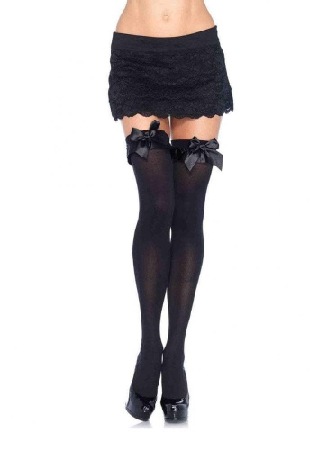 Leg Avenue Opaque Thigh Highs - плотные чулки с бантиками (белый)
