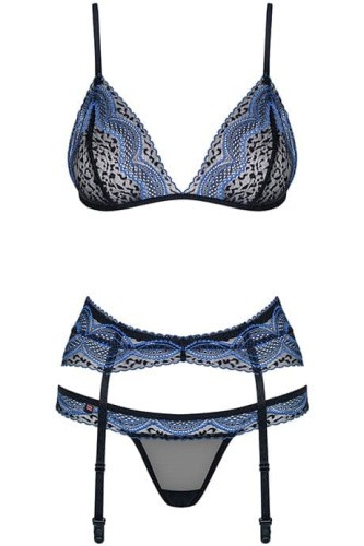 Obsessive 844-SET-1 set - кружевной эротический комплект с поясом для чулок, L/XL (чёрный)