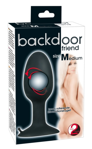 Orion Backdoor Friend Medium - Анальная пробка с присоской  смещенным центром тяжести, 11х3 см (черный)