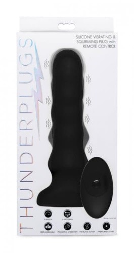 Thunderplugs Silicone Vibrating & Squirming Plug with Remote Control - вибратор с функцией волн, 16.5х4.5 см Черный