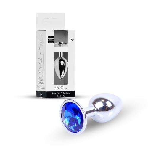 B-Series Jewellery Silver Plug Dark Blue - Анальная пробка с кристаллом, 7х2.7 см (синий)