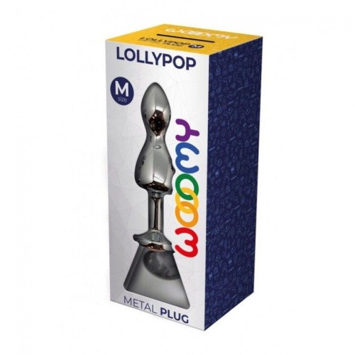 Wooomy Lollypop Double Ball Metal Plug M - Анальная пробка, 9.4х3.1 см (прозрачный)
