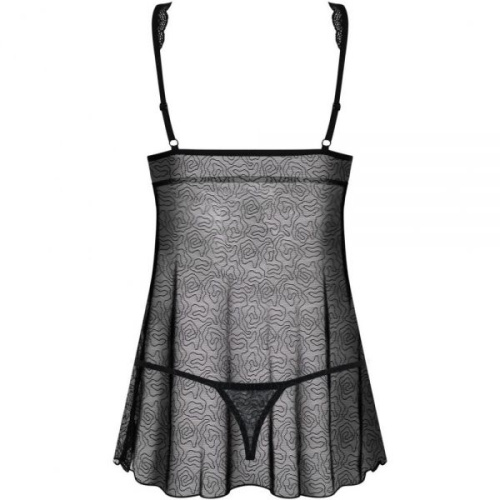 Obsessive 877-BAB-1 babydoll - ажурный бэби долл и стринги, L/XL (чёрный)