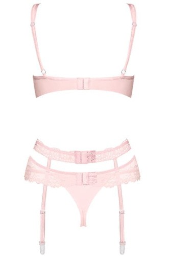 Obsessive Heartina set  - Комплект секси белья: бюст, трусики и пояс для чулок, L/XL (розовый)