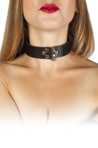 sLash Leather Collar - кожаный ошейник с кольцом, 41 см (чёрный)