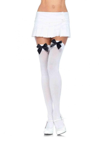 Leg Avenue Nylon Thigh Highs With Bow - чулки с бантиком (черный с фукси)