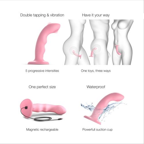 Насадка для страпона с двойной точечной пульсацией Strap-On-Me Tapping Dildo Wave, М