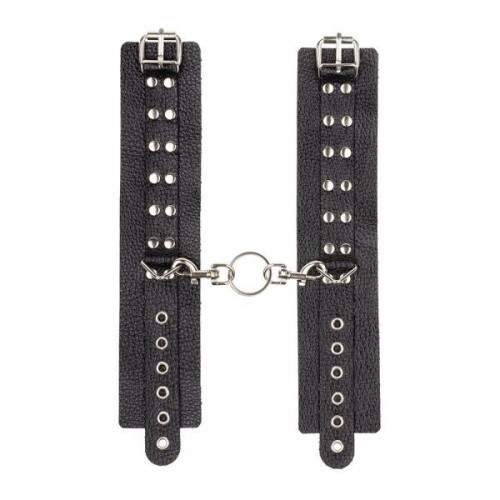sLash Leather Rastraints Hand Cuffs - кожаные БДСМ наручники с двумя рядами заклёпок, 25 см (чёрный)