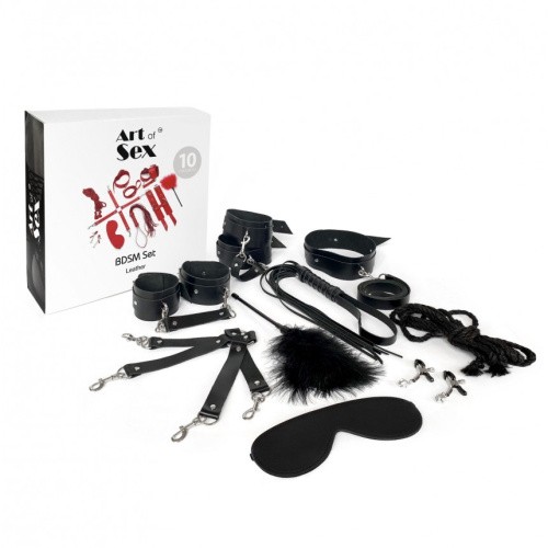 Art of Sex - BDSM Set  Leather - Набор BDSM 10 предметов их натуральной кожи (чёрный)