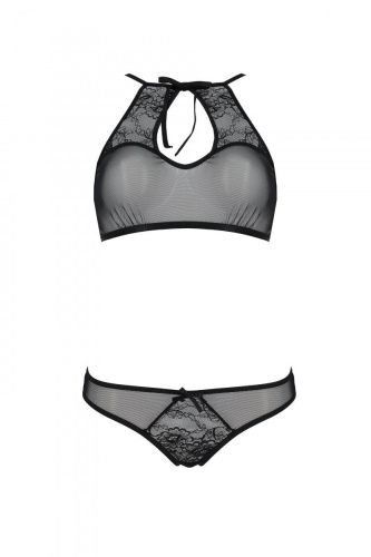 Passion Ursula Set - Сексуальний комплект: бра, трусики з ажурним декором та відкритим кроком, S/M (чорний) - купити в Києві, Україні