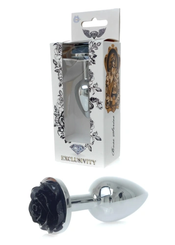 Boss Jewellery Silver Plug Rose Black - Анальная пробка, 9х3.4 см (чёрный)