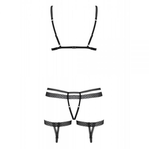 Obsessive 855-SEA-1 set - эротический комплект из тюля с декоративными ремешками, S/M (чёрный)