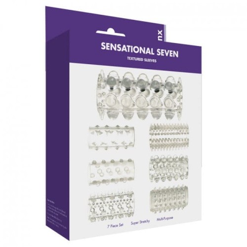 Kinx Sensual Seven Textured Sleeves Transparent Small - Набор насадок с разными текстурами, 7 шт (прозрачный)