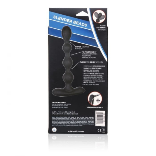 CalExotics Eclipse Slender Beads - анальные цепочка с вибрацией, 16х2.3 см (черный)