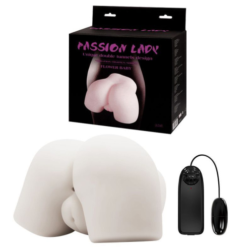 Baile Passion Lady Flower Baby - Мастурбатор вагіна-анус з вібрацією, 21 см (тілесний) - купити в Києві, Україні