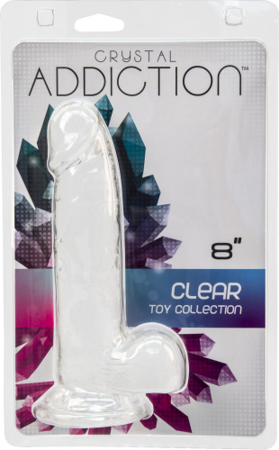 Прозрачный фаллоимитатор на присоске Addiction Crystal 8", 20,3 см + вибропуля в подарок